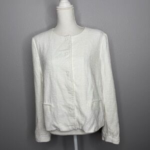 Vince Textured Crop Jacket Women's XL Snap Collarless White Blazer
